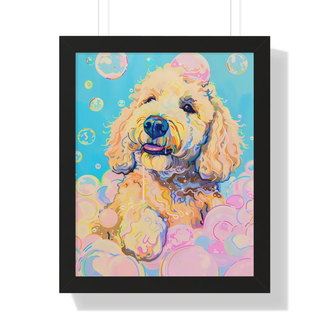 Happy Goldendoodle in Colorful Bubble Bath Pop Art Dog Portrait Poster - Image 2