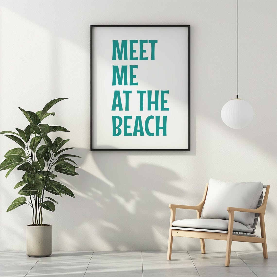 Meet Me at the Beach Teal Typography Minimalist Coastal Art Poster - Image 3