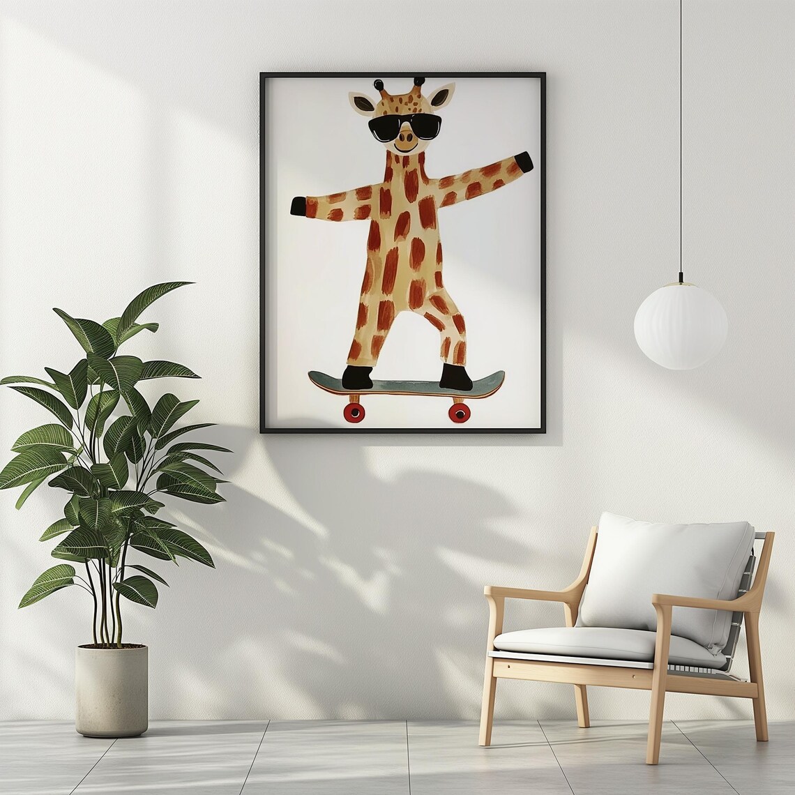 Cool Giraffe Skater With Sunglasses Safari Kids Nursery Room Art Poster - Image 2