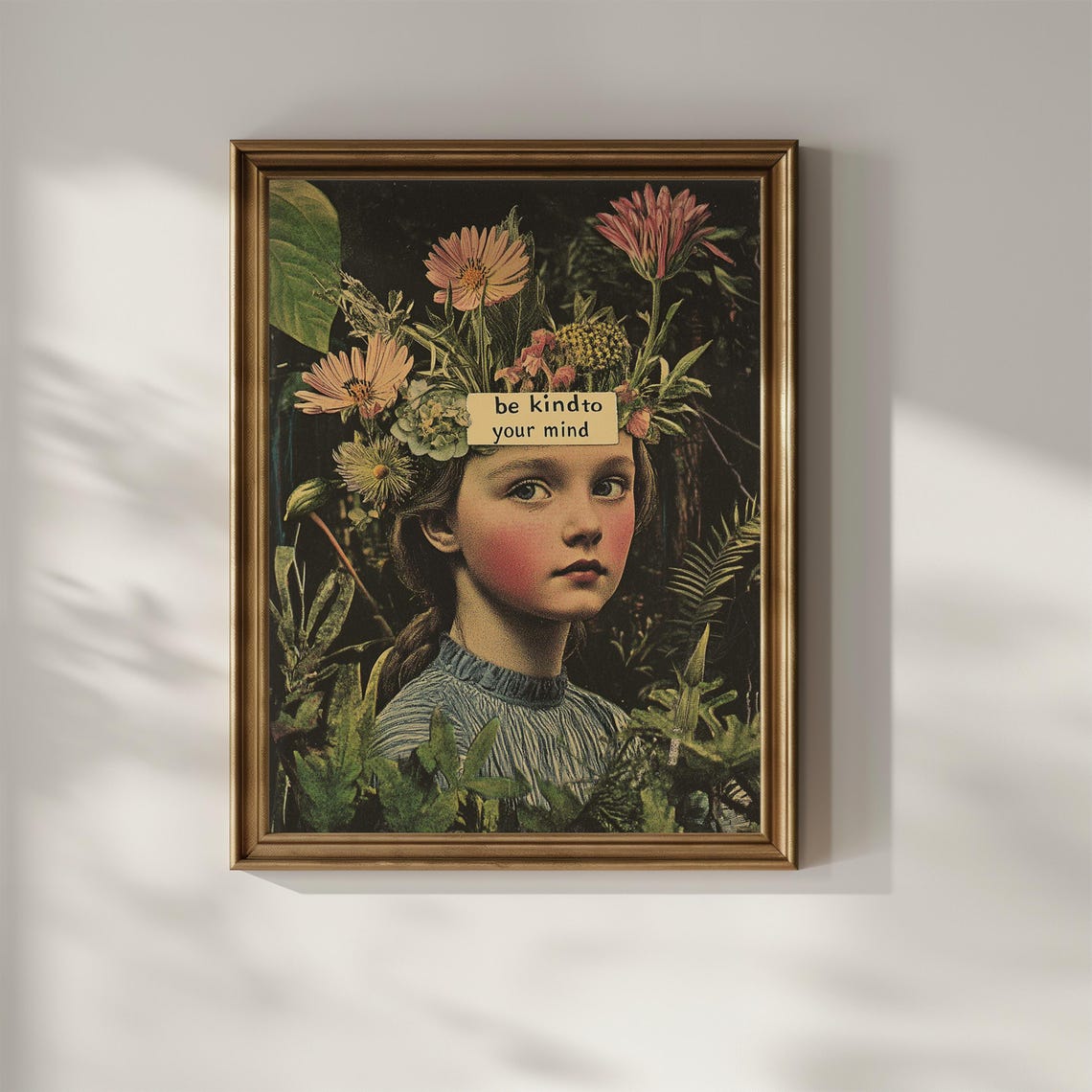 Be Kind to Your Mind Quote Vintage Botanical Collage Art Poster - Image 3