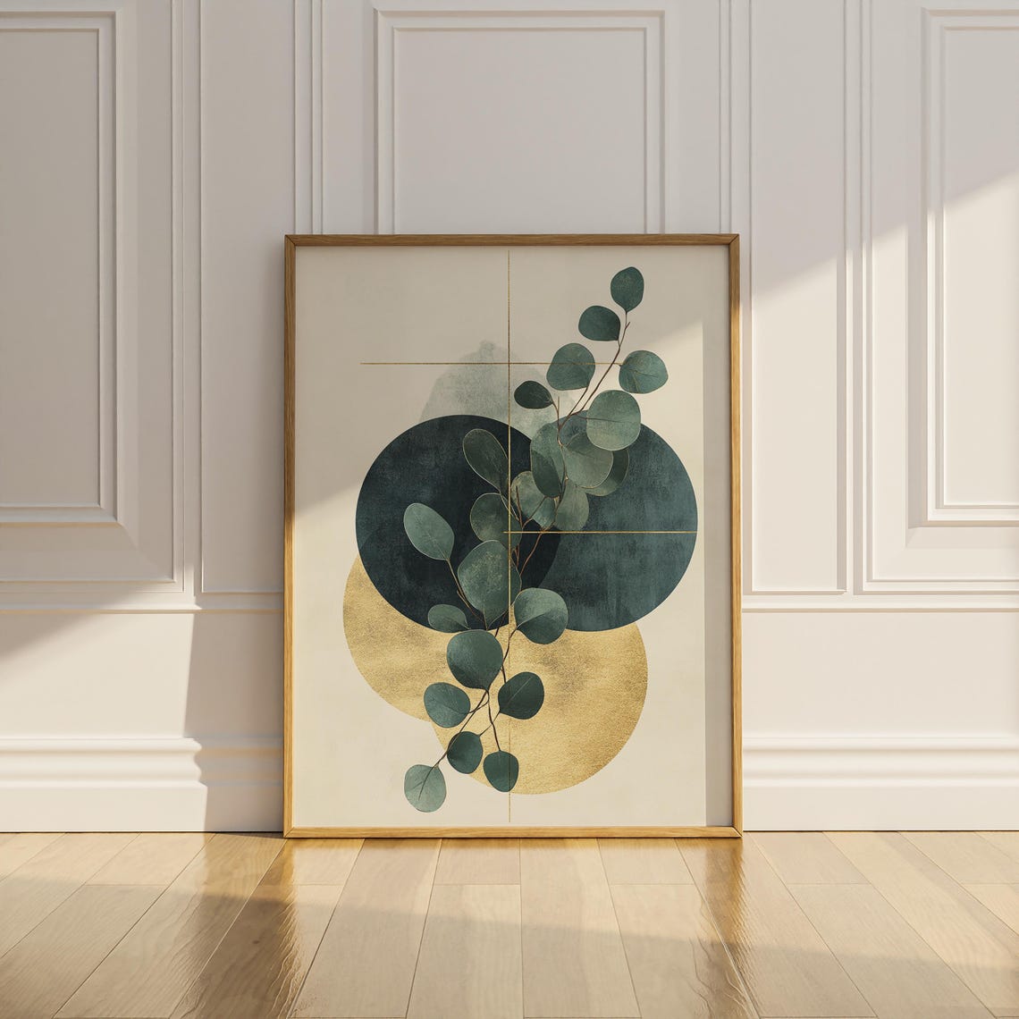 Eucalyptus Branch and Golden Circles Modern Botanical Abstract Poster - Image 2