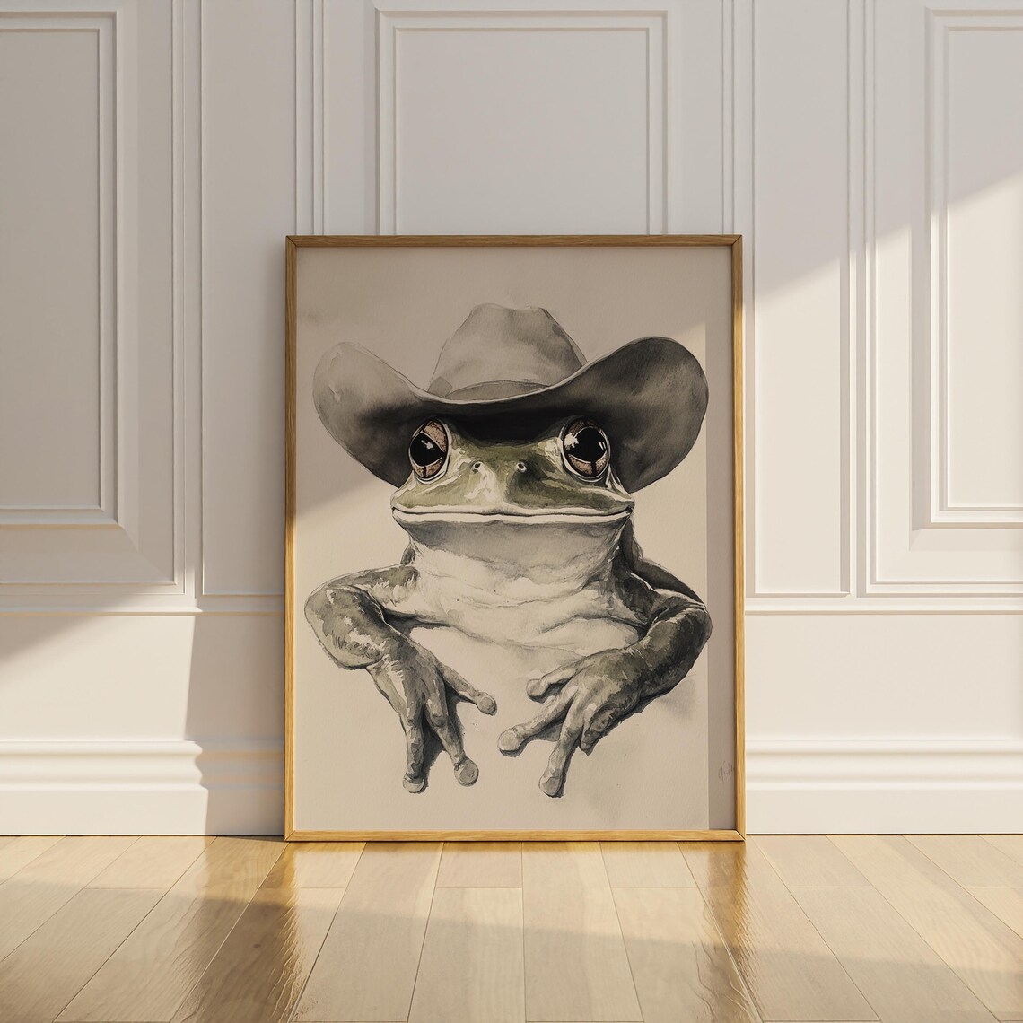 Frog Wearing Cowboy Hat Watercolor Sketch Funny Western Wall Art - Image 2