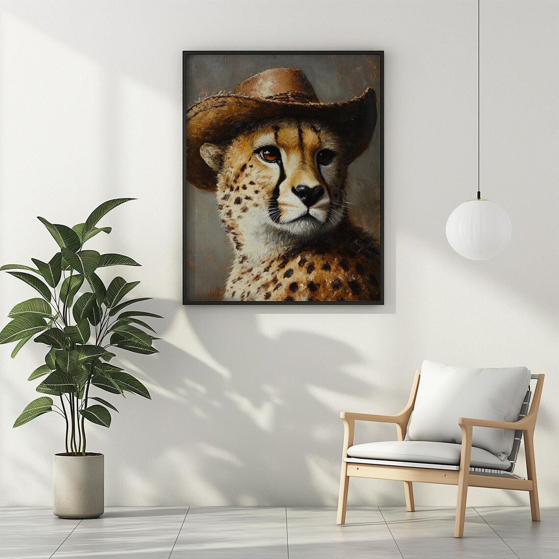 Cheetah Wearing Straw Cowboy Hat Oil Painting Western Wild Cat Art Poster - Image 2