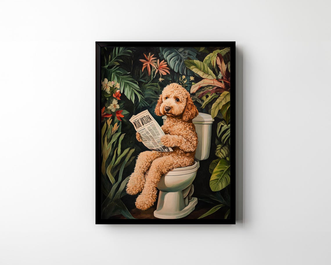 Goldendoodle Toilet Bathroom Wall Decor Funny Dog Wall Art Green Botanical Labradoodle Doodle Mom Gift Restroom - Image 2