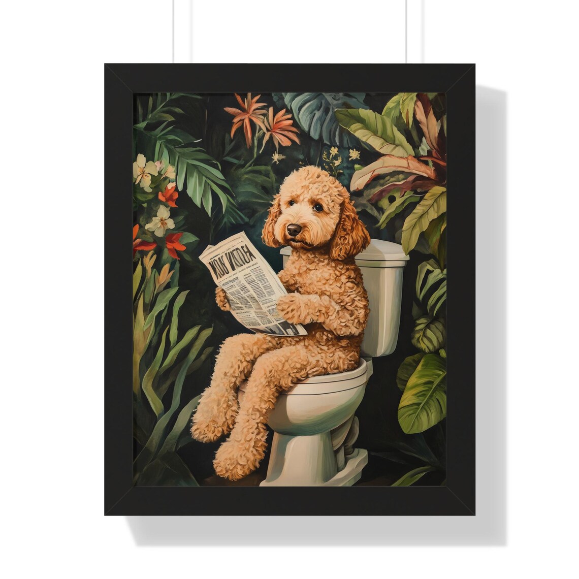 Funny Goldendoodle on Toilet Reading Newspaper Botanical Dog Poster - Image 3