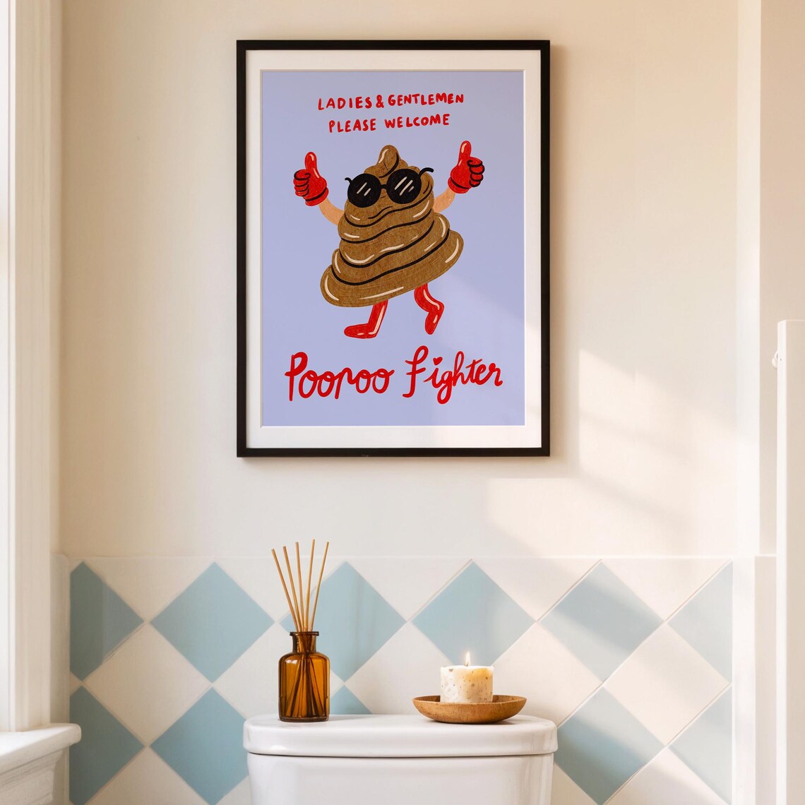 Pooroo Fighter Funny Poop Mascot Lavender Background Bathroom Quote Poster