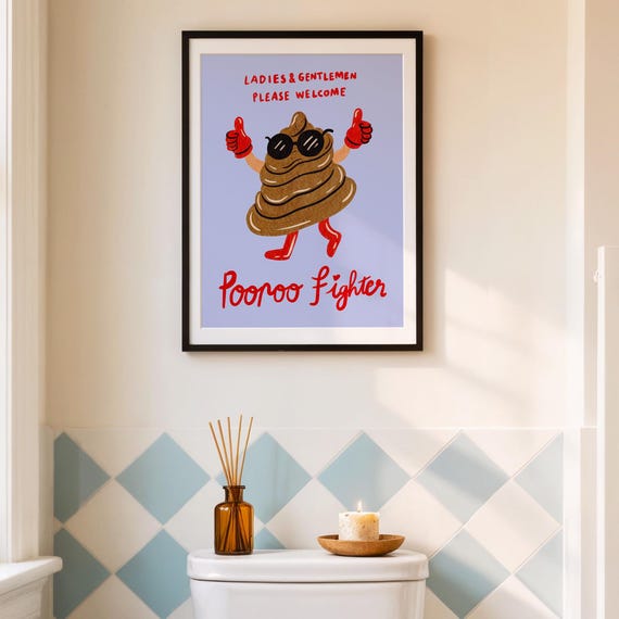 Funny Bathroom Art Humorous Toilet Sign Maximalist Decor