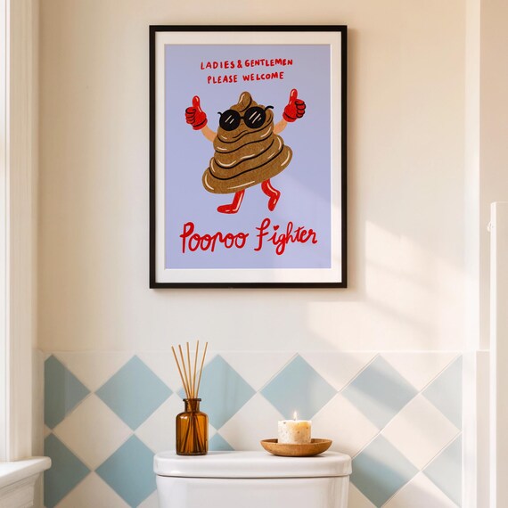 Pooroo Fighter Funny Poop Mascot Lavender Background Bathroom Quote Poster