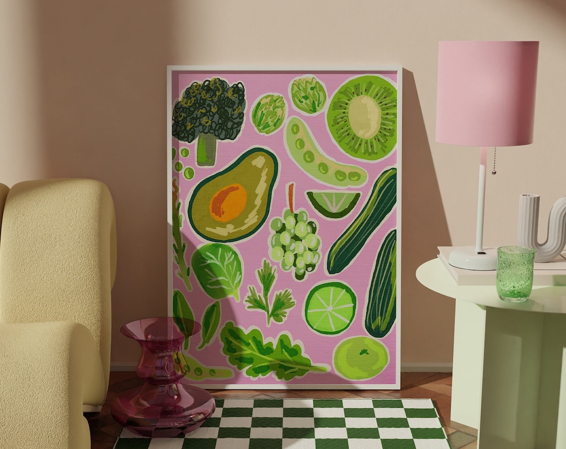 Green Fruits and Vegetables Kitchen Art Print
