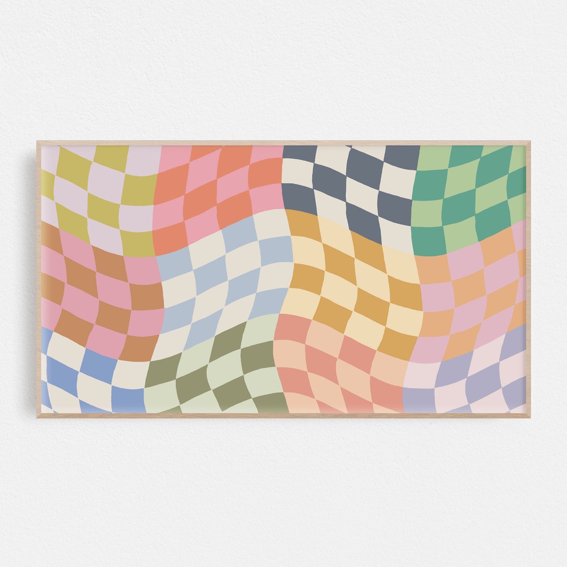 Wavy Rainbow Checkerboard Psychedelic Pastel Abstract Decor Poster