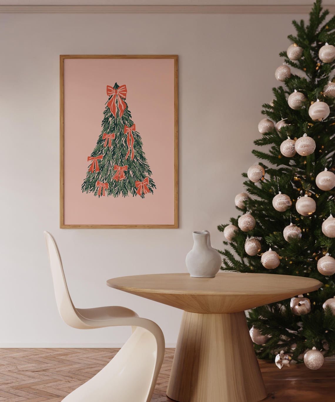 Coquette Christmas Tree Red Bows Pink Cute Holiday Decor Poster - Image 2