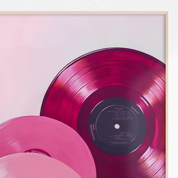 Pink Vinyl Record Close Up Retro Maximalist Music Room Wall Poster