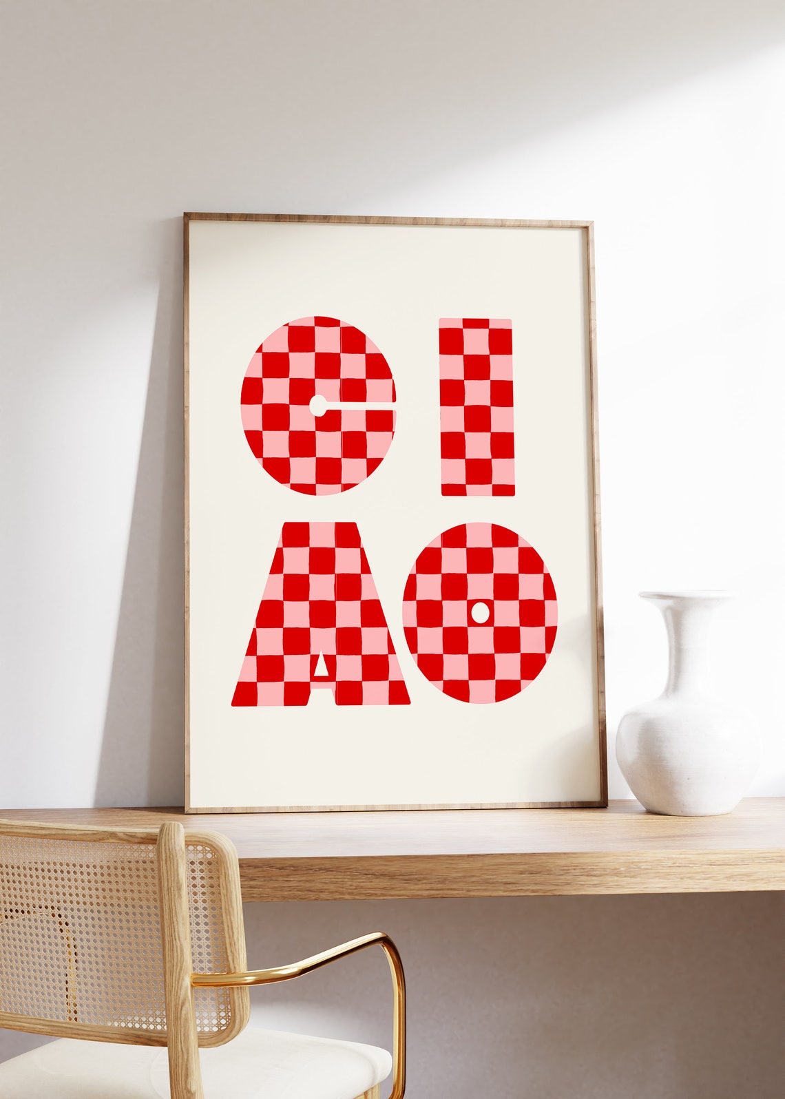 Ciao Red Pink Checkered Typography Italian Retro Poster Style - Image 3