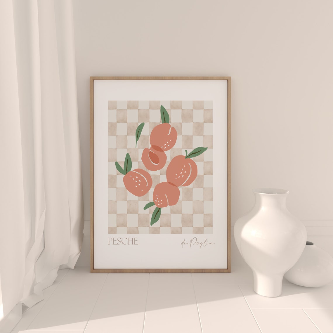Pesche di Puglia Peaches Checkered Italian Kitchen Wall Decor Poster - Image 2
