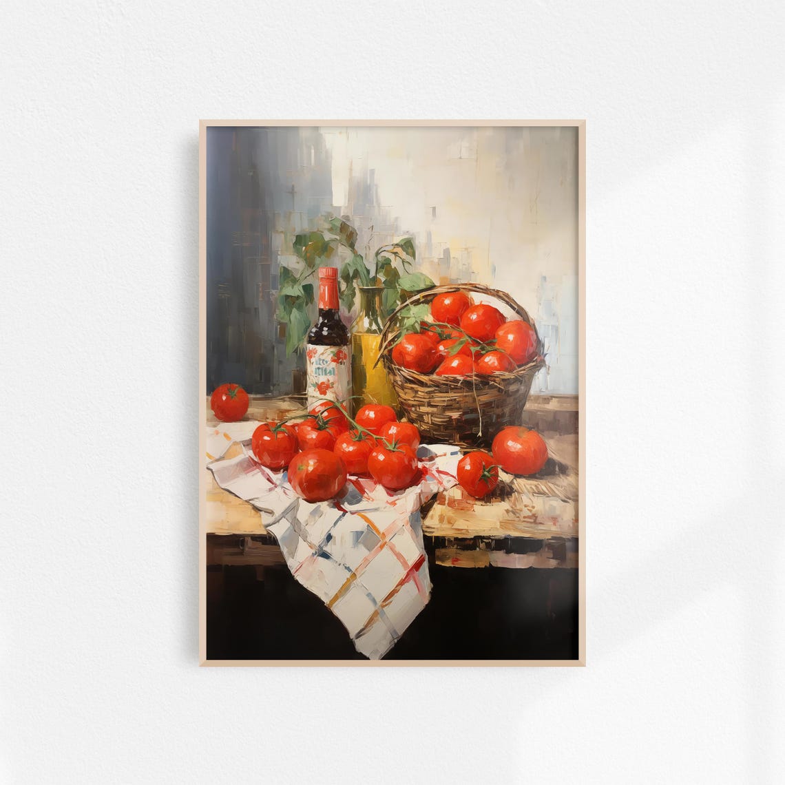 Rustic Italian Tomato Still Life Basket Oil Painting Kitchen Poster - Image 3