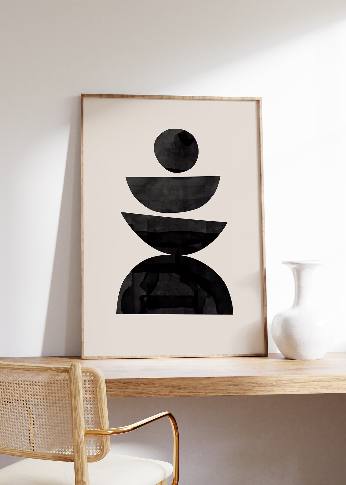 Modern Abstract Beige Black Minimalist Art Print - Image 2