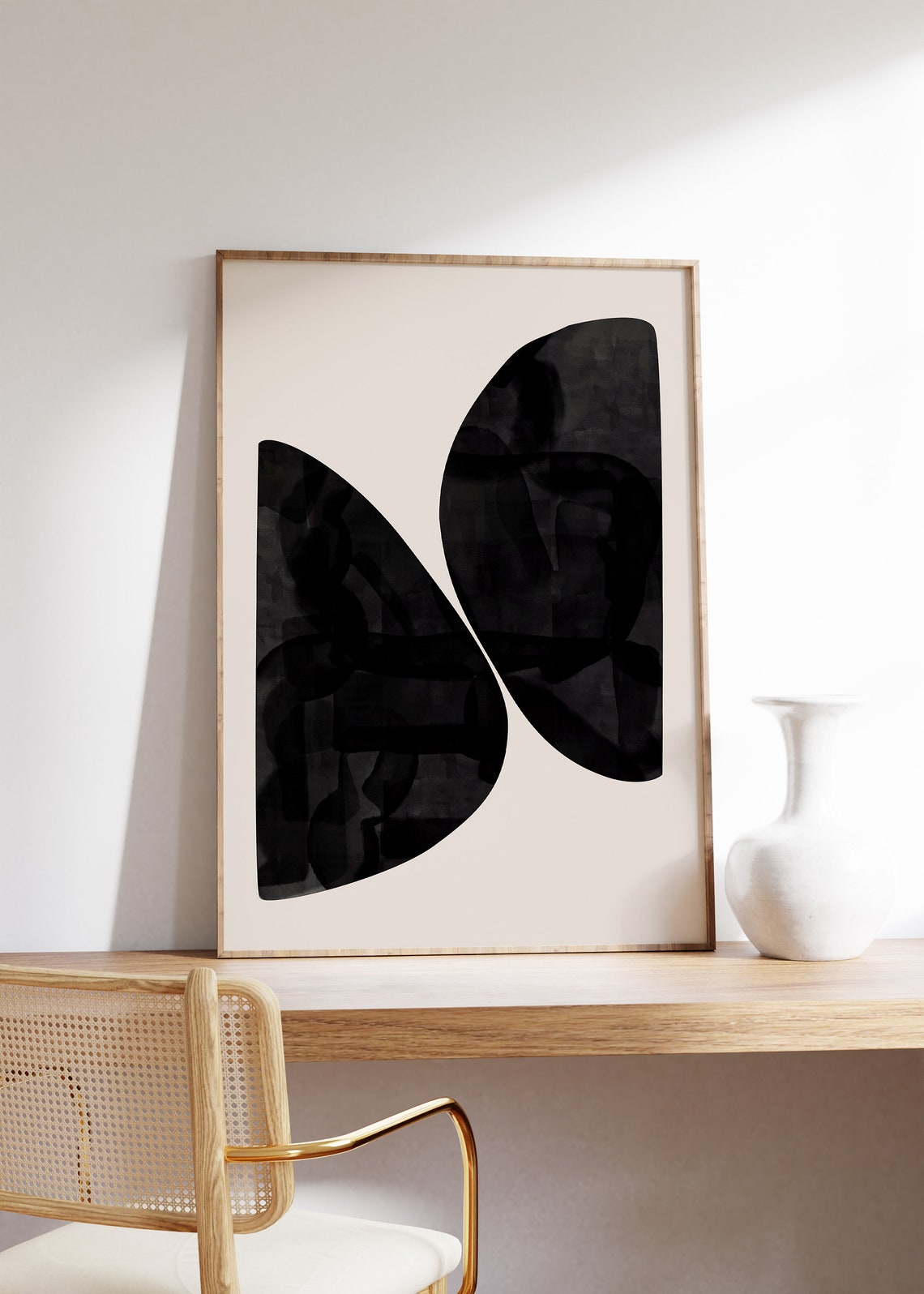 Bold Black Abstract Shapes On Beige Modern Minimalist Poster - Image 2