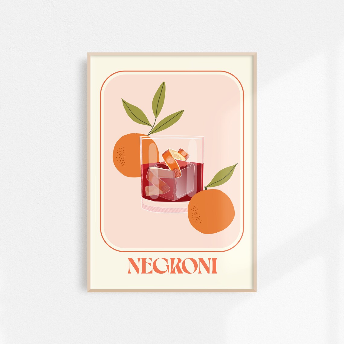 Negroni Cocktail Illustration Retro Italian Bar Cart Art Poster
