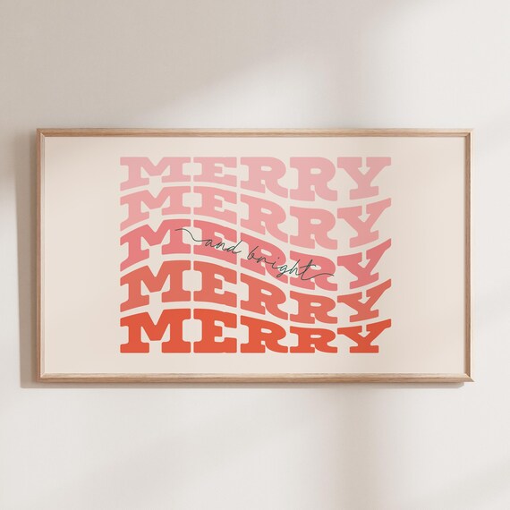 Merry And Bright Print For Frame Tv Colorful Christmas Art Retro Holiday Decor Cute Trendy Wall Art For Frame Tv Christmas Sign
