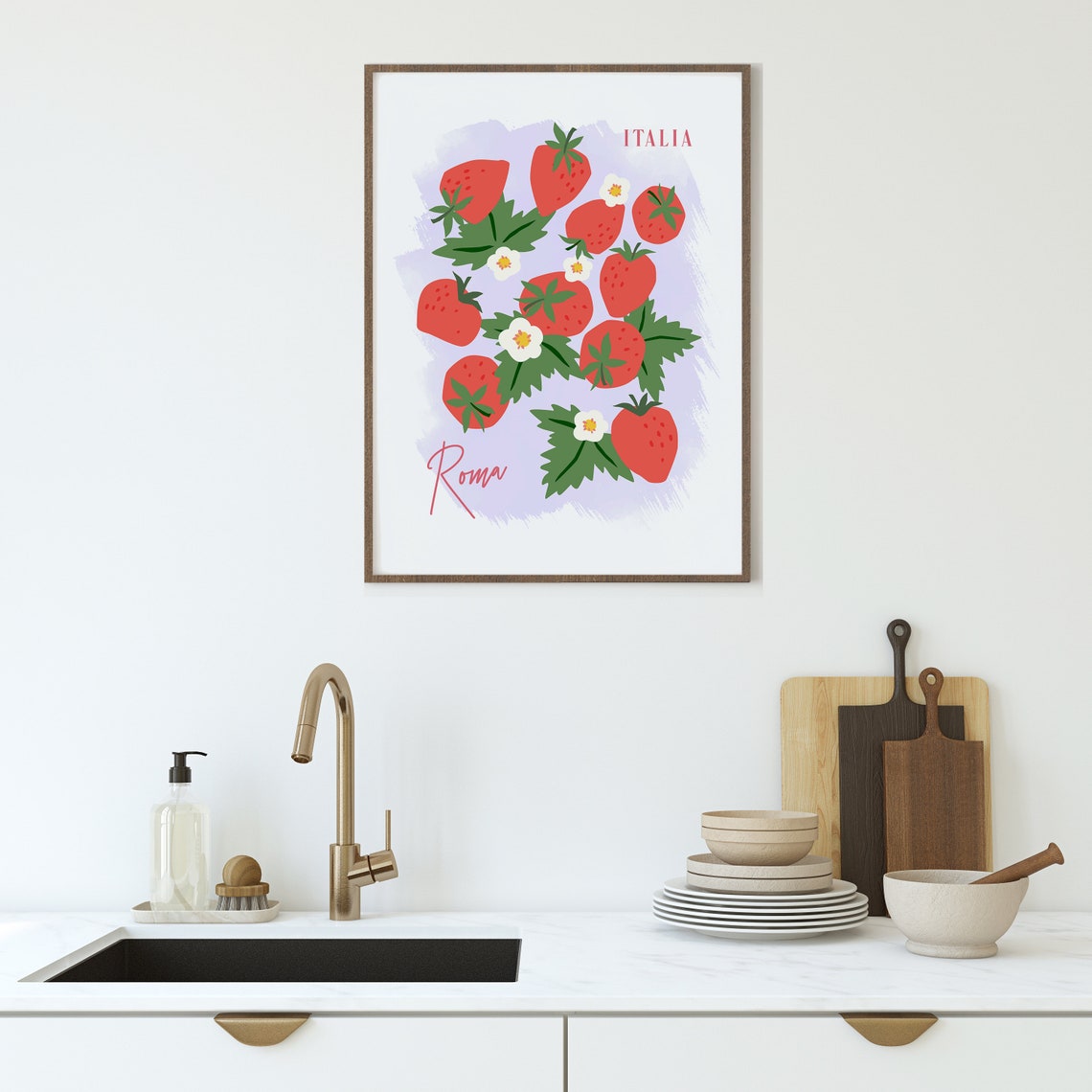 Italia Roma Strawberry Fruit Illustration Purple Kitchen Poster - Image 3