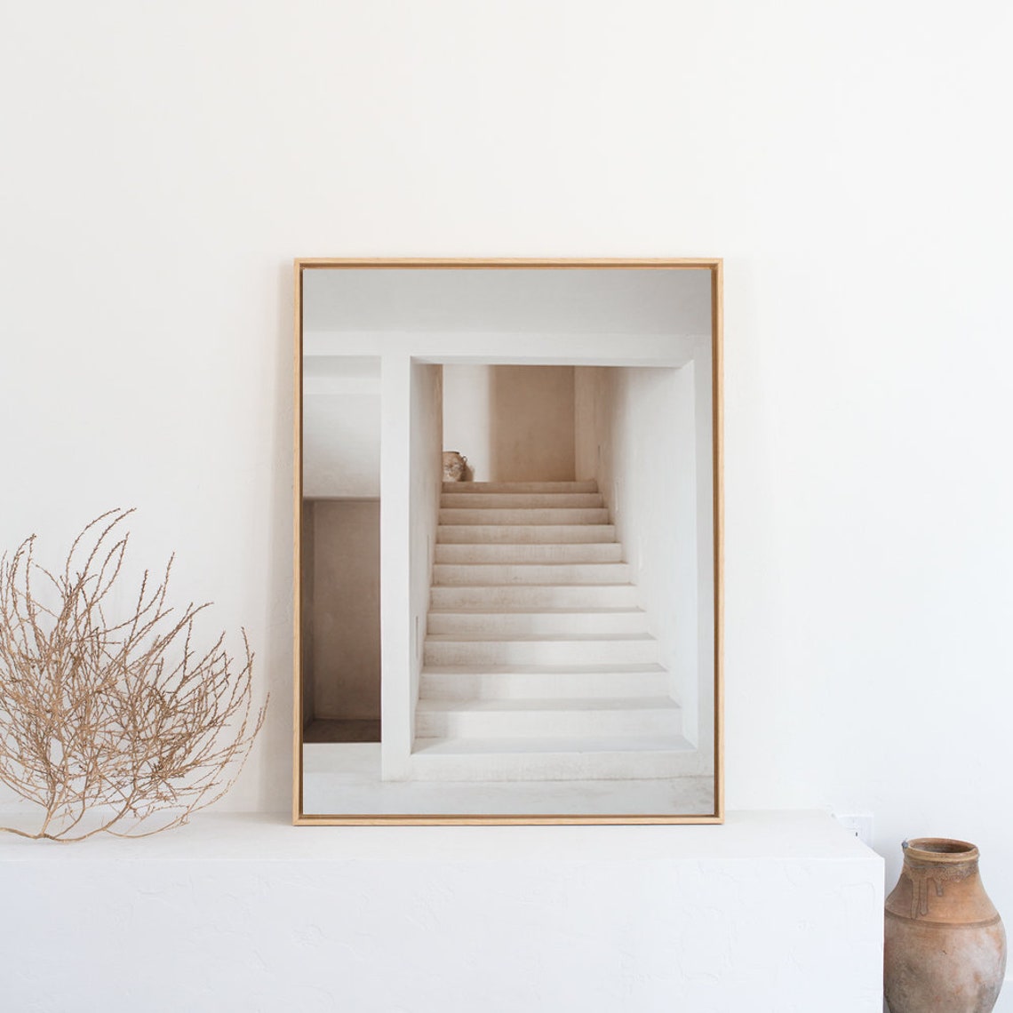 Minimalist White Staircase In Bright Neutral Interior Poster - Image 3