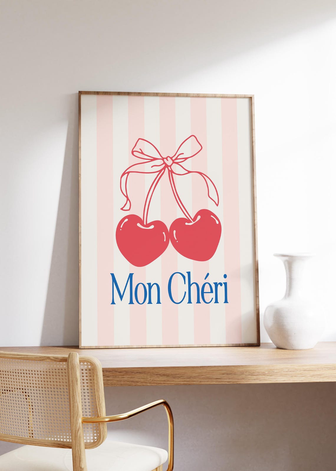Mon Cheri Red Cherries Bow Coquette French Room Decor Poster - Image 2