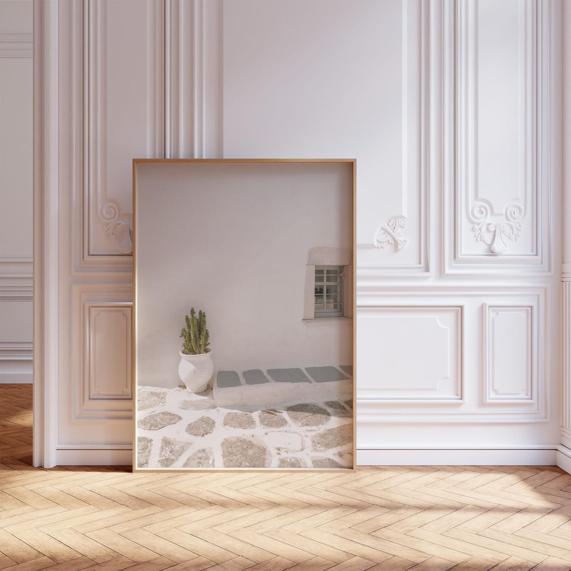 Sunlit Whitewashed Mediterranean Corner Cactus Photo Art Poster - Image 5