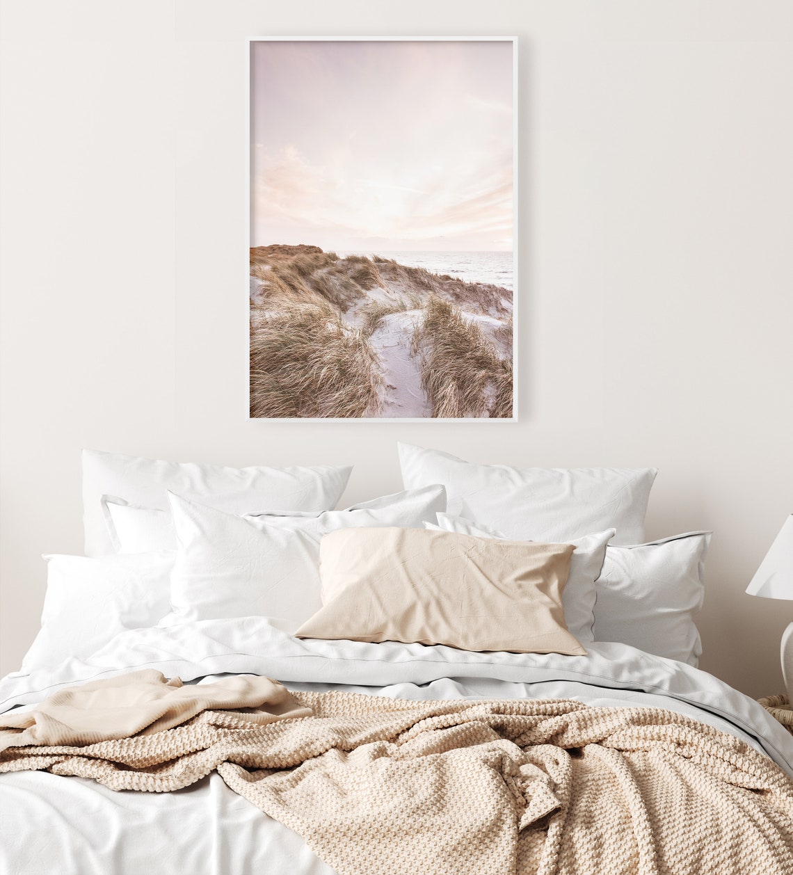 Sand Dunes with Beach Grass Under a Pastel Sunset Sky Poster - Image 3