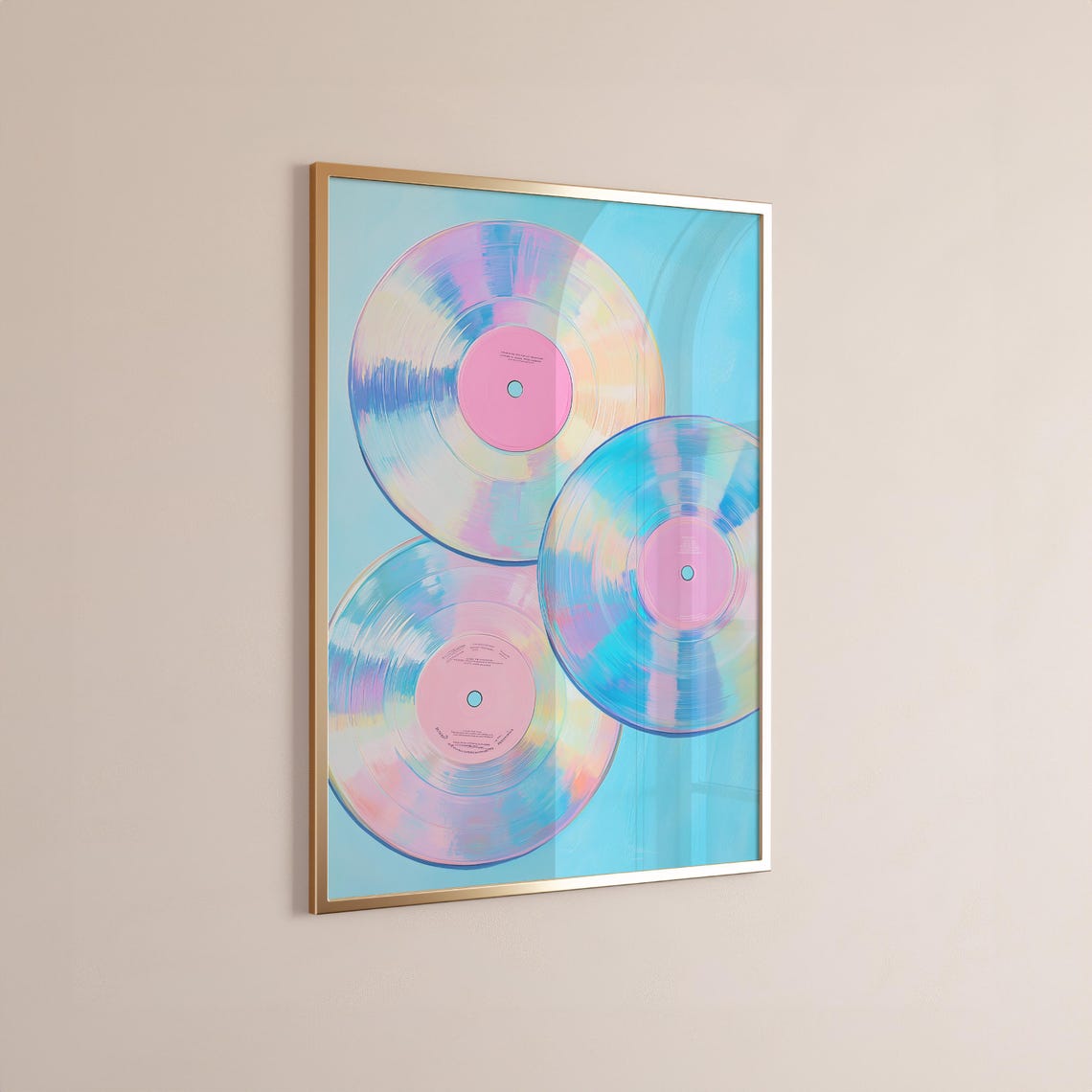 Iridescent Holographic Vinyl Records Blue Retro Music Art Poster - Image 5