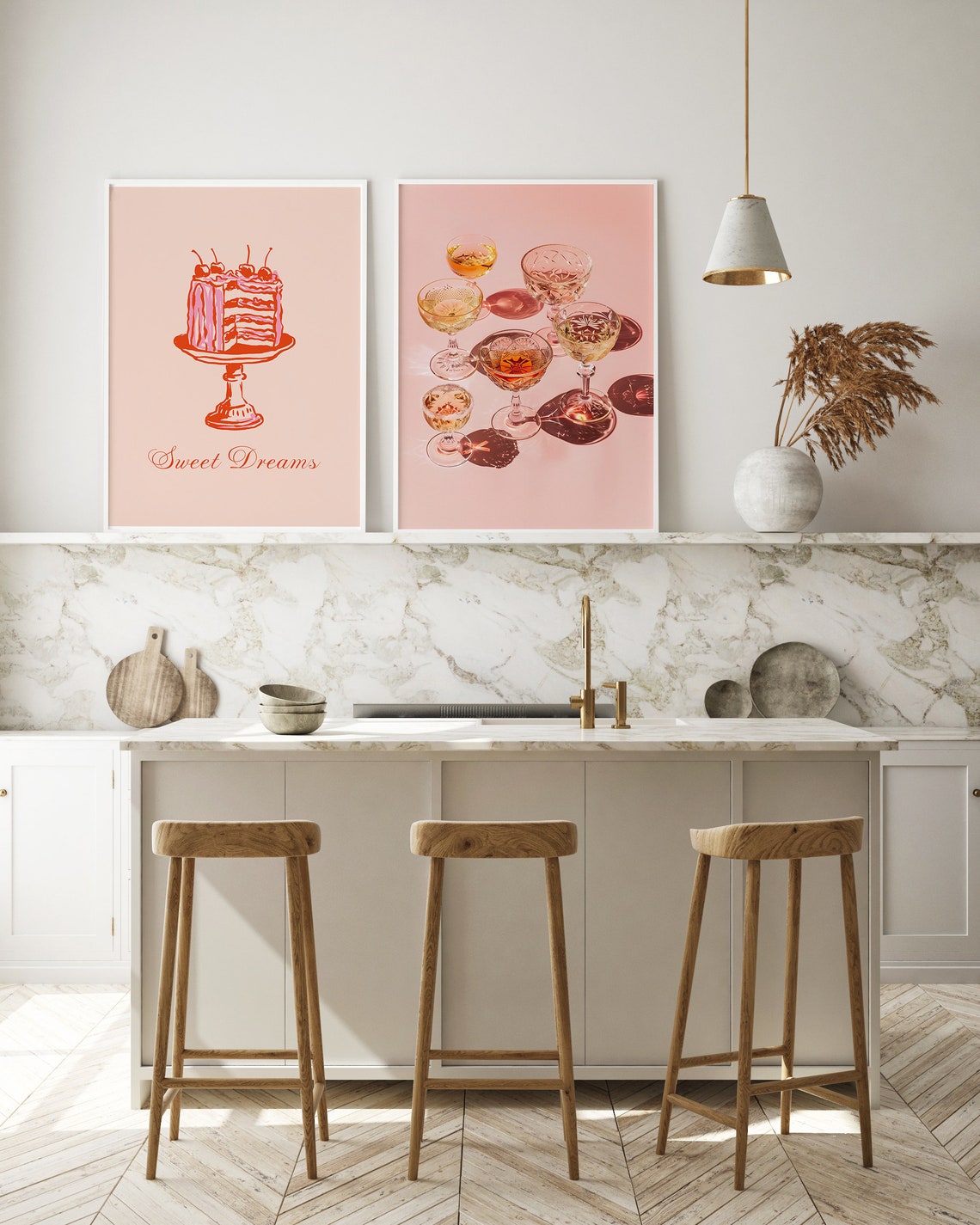 Pink Champagne Crystal Coupes Retro Bar Cart Cheers Art Poster - Image 2