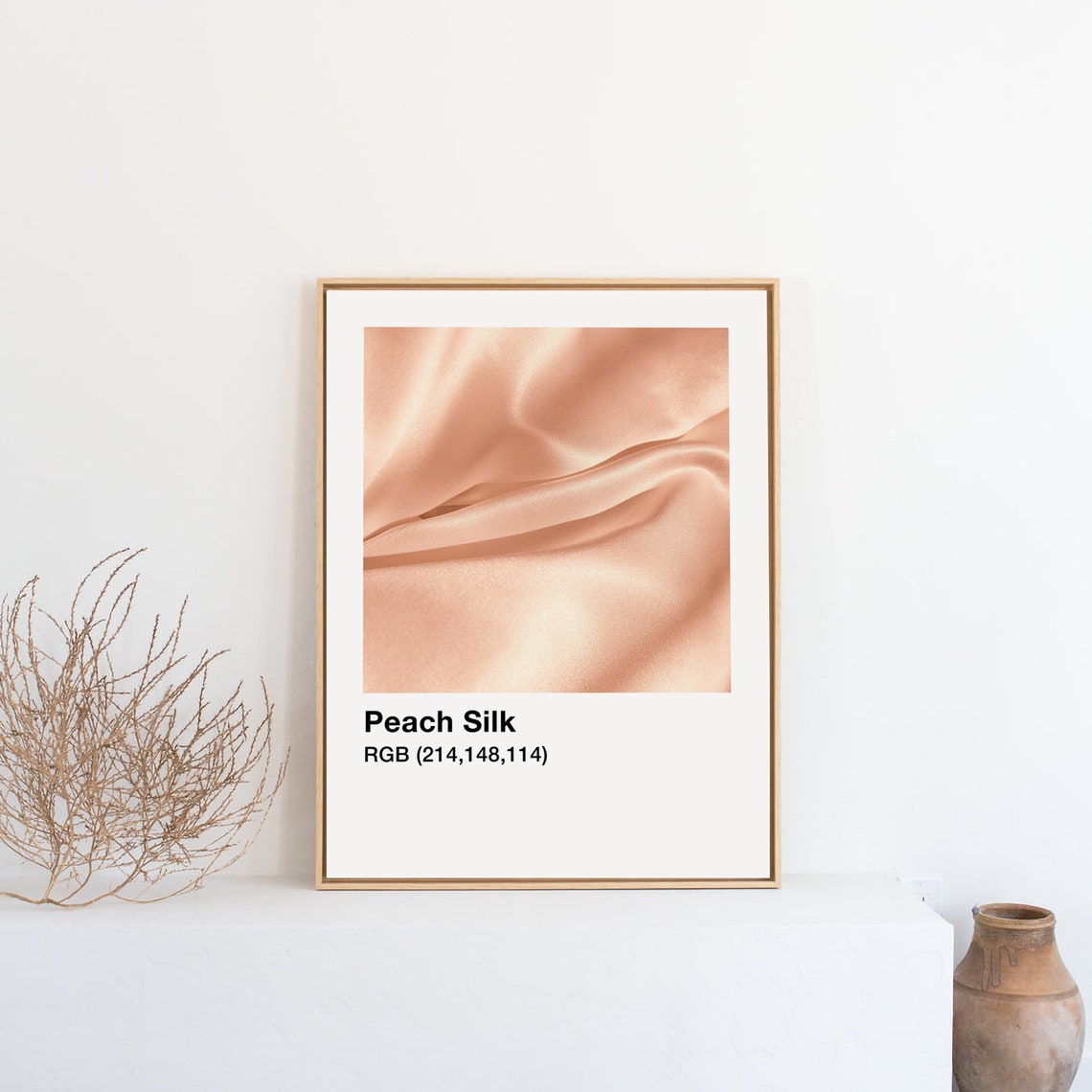Peach Silk Satin Fabric Texture Minimalist Bedroom Decor Poster - Image 2