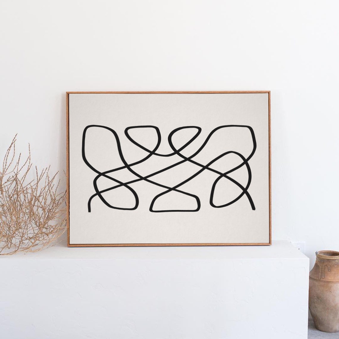 Minimalist Black Continuous Line Abstract Art On Beige Poster - Image 3