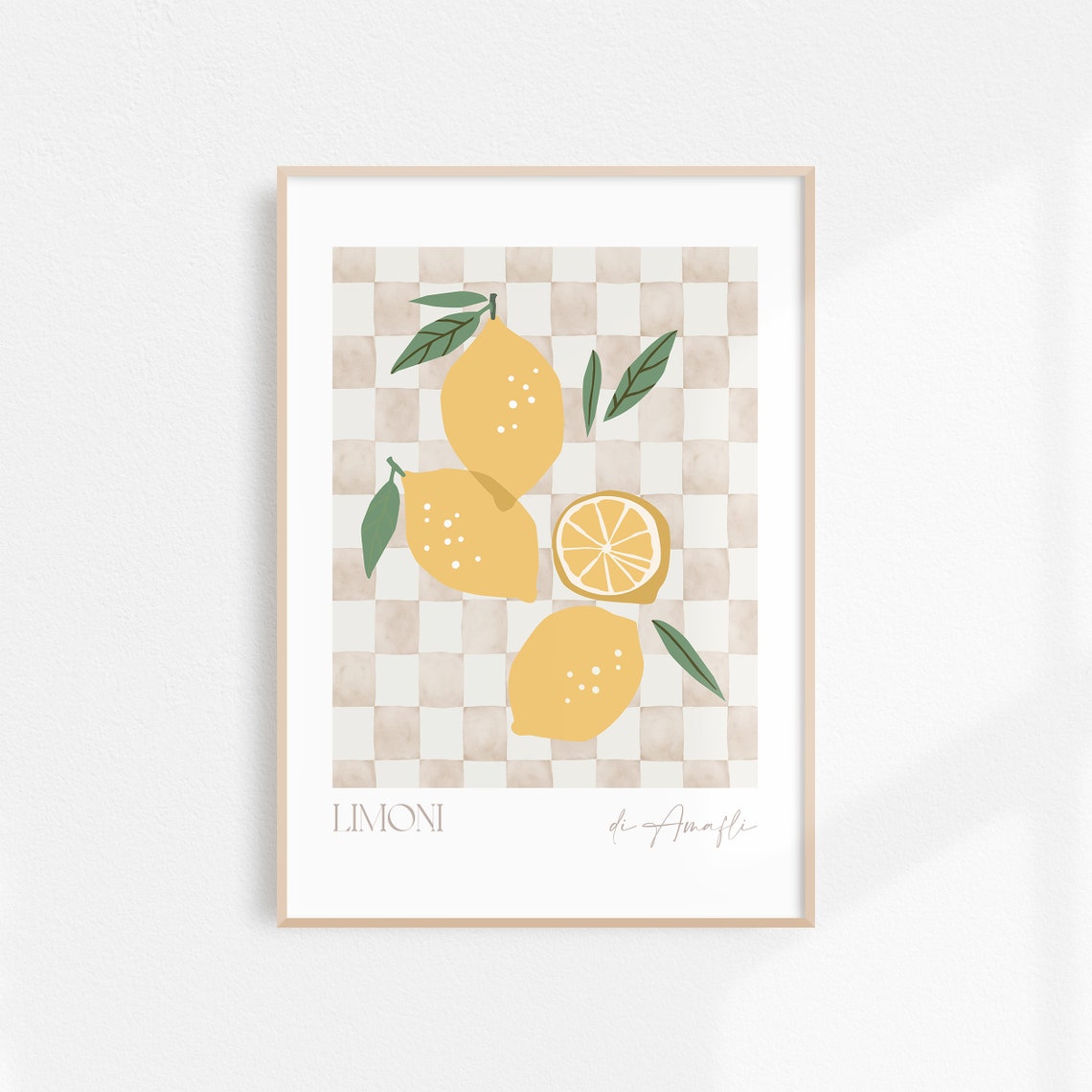 Italian Fruit Prints Set Of 3 Lemon Orange Peach Checkerboard Poster - Image 3