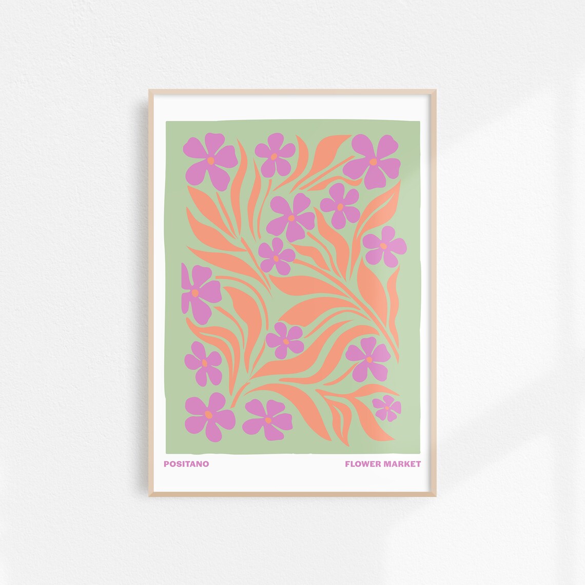 Positano Flower Market Pink Purple Floral On Sage Green Art Poster