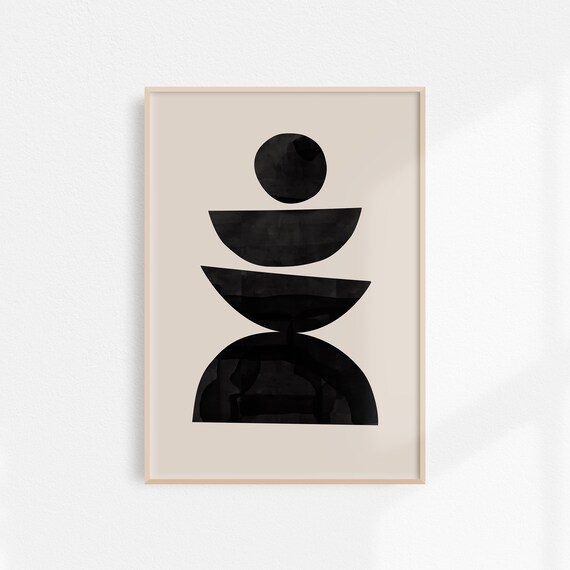 Modern Abstract Beige Black Minimalist Art Print