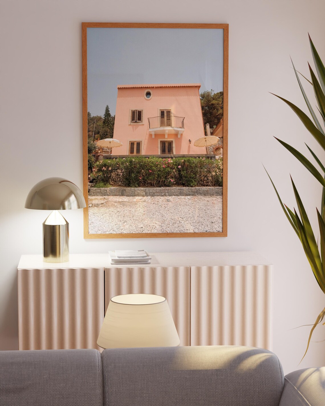 Pink Sicilian Summer Villa Peach Facade Mediterranean Travel Poster - Image 2