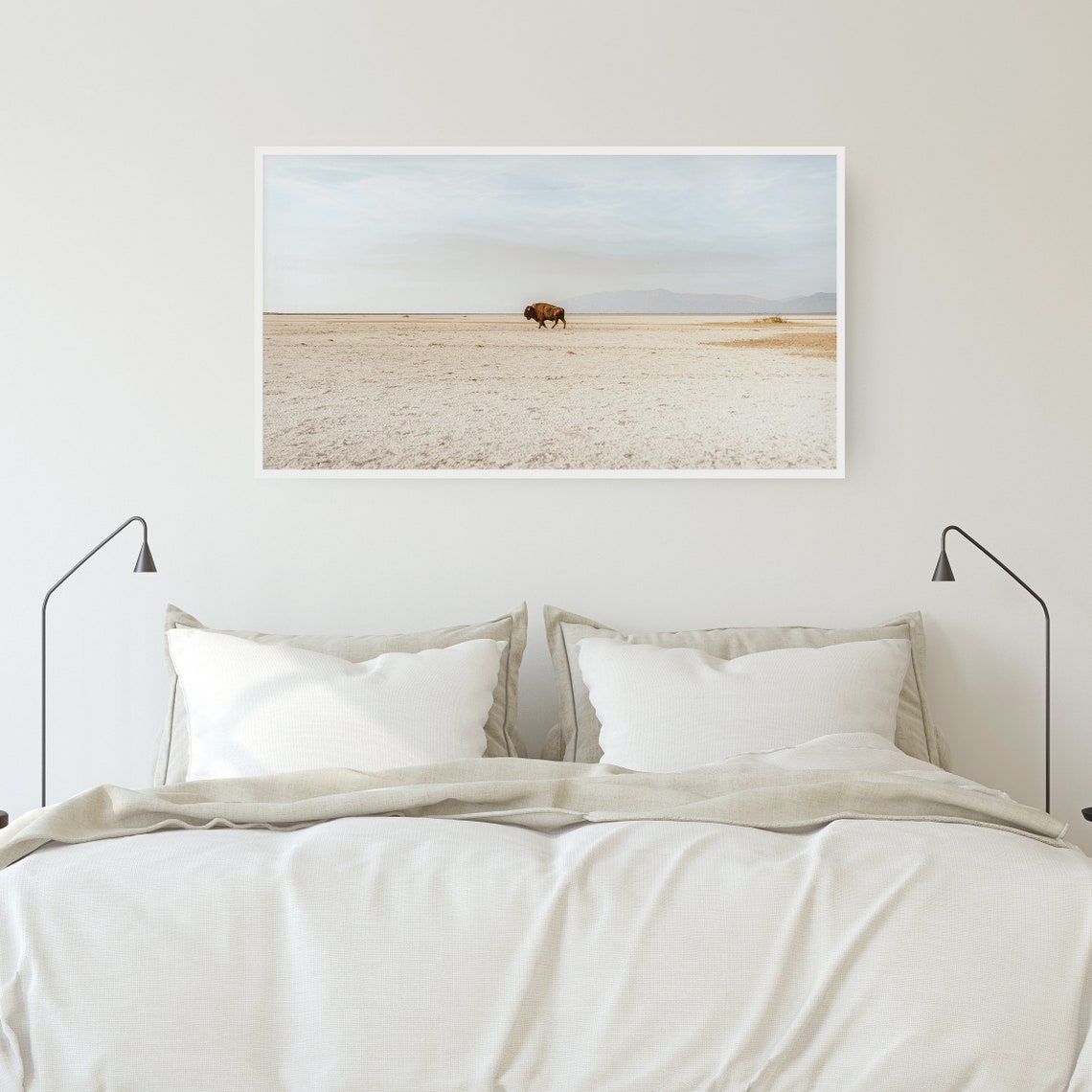 Lone Bison Desert Plains Landscape Neutral Wildlife Wall Decor Poster - Image 2