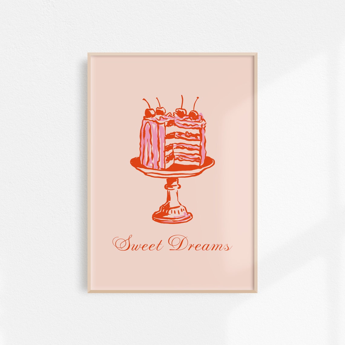 Sweet Dreams Layered Cherry Cake Script Coquette Kitchen Poster