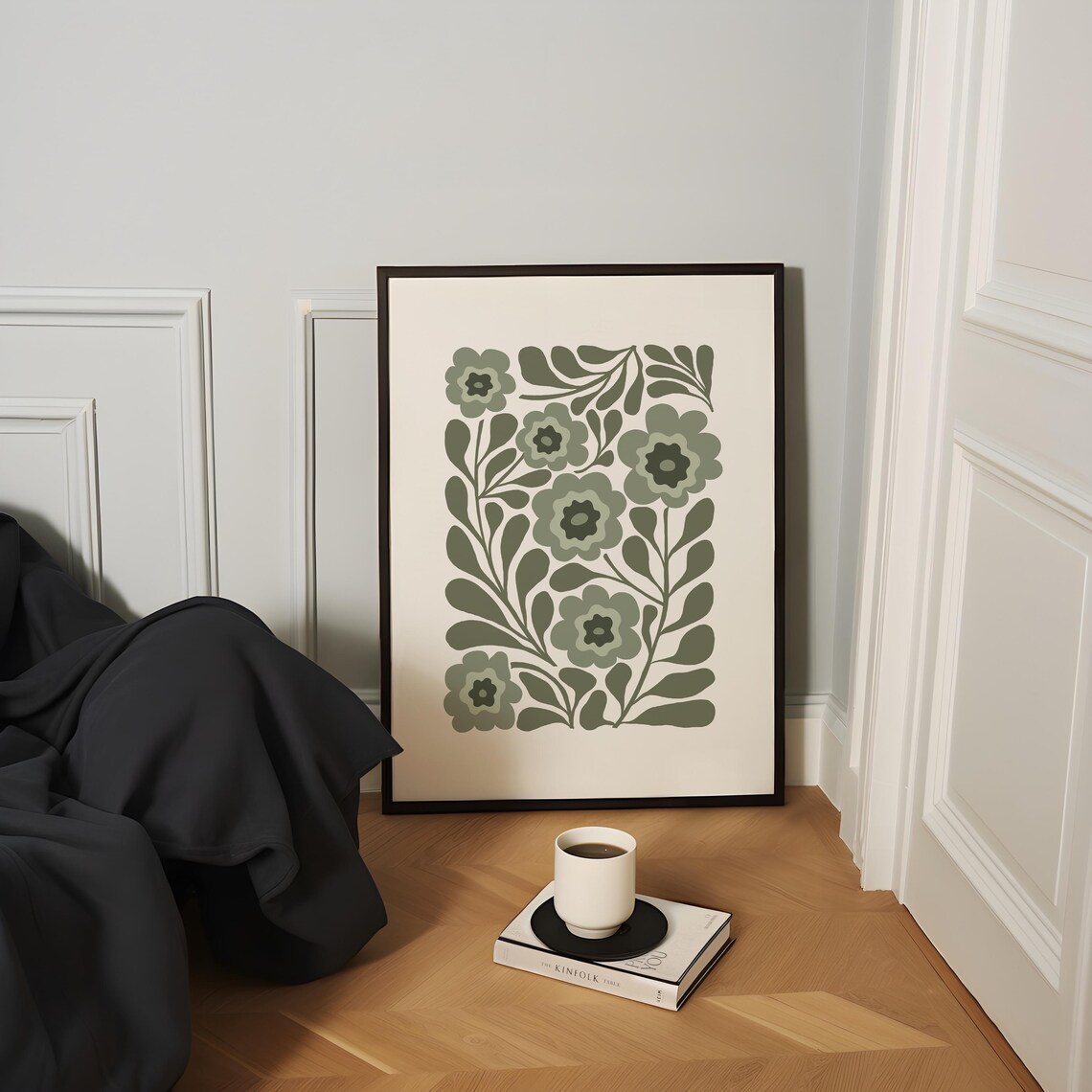 Sage Green Retro Flower Abstract Botanical Boho Mid Century Wall Poster - Image 3