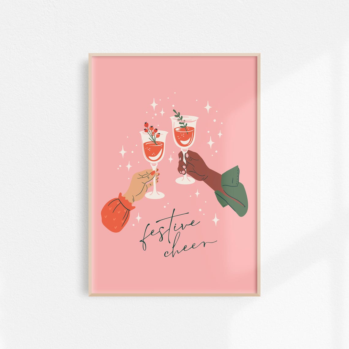 Festive Cheer Toasting Wine Glasses Pink Christmas Bar Poster