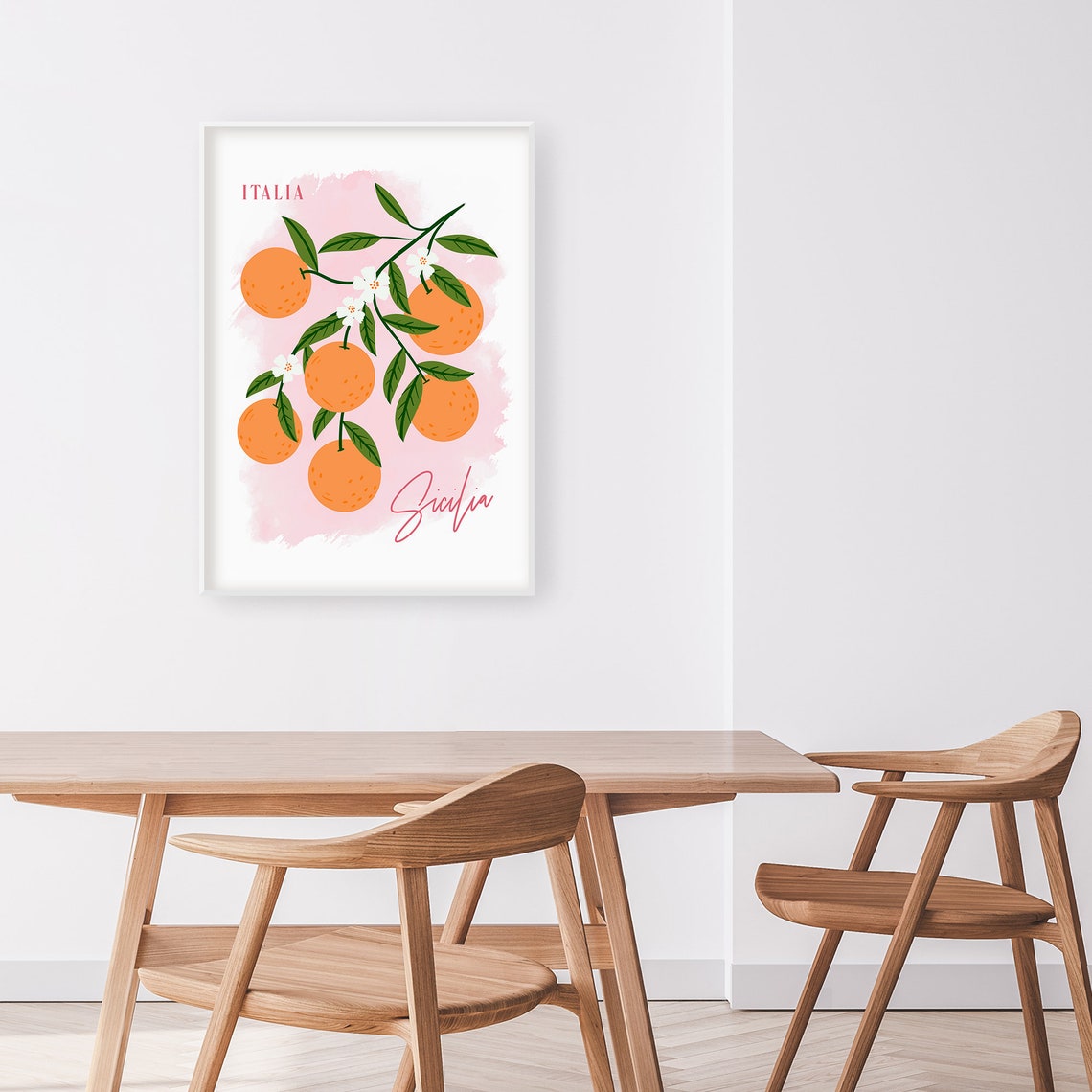 Italia Sicilia Orange Citrus Illustration Pink Kitchen Poster - Image 2