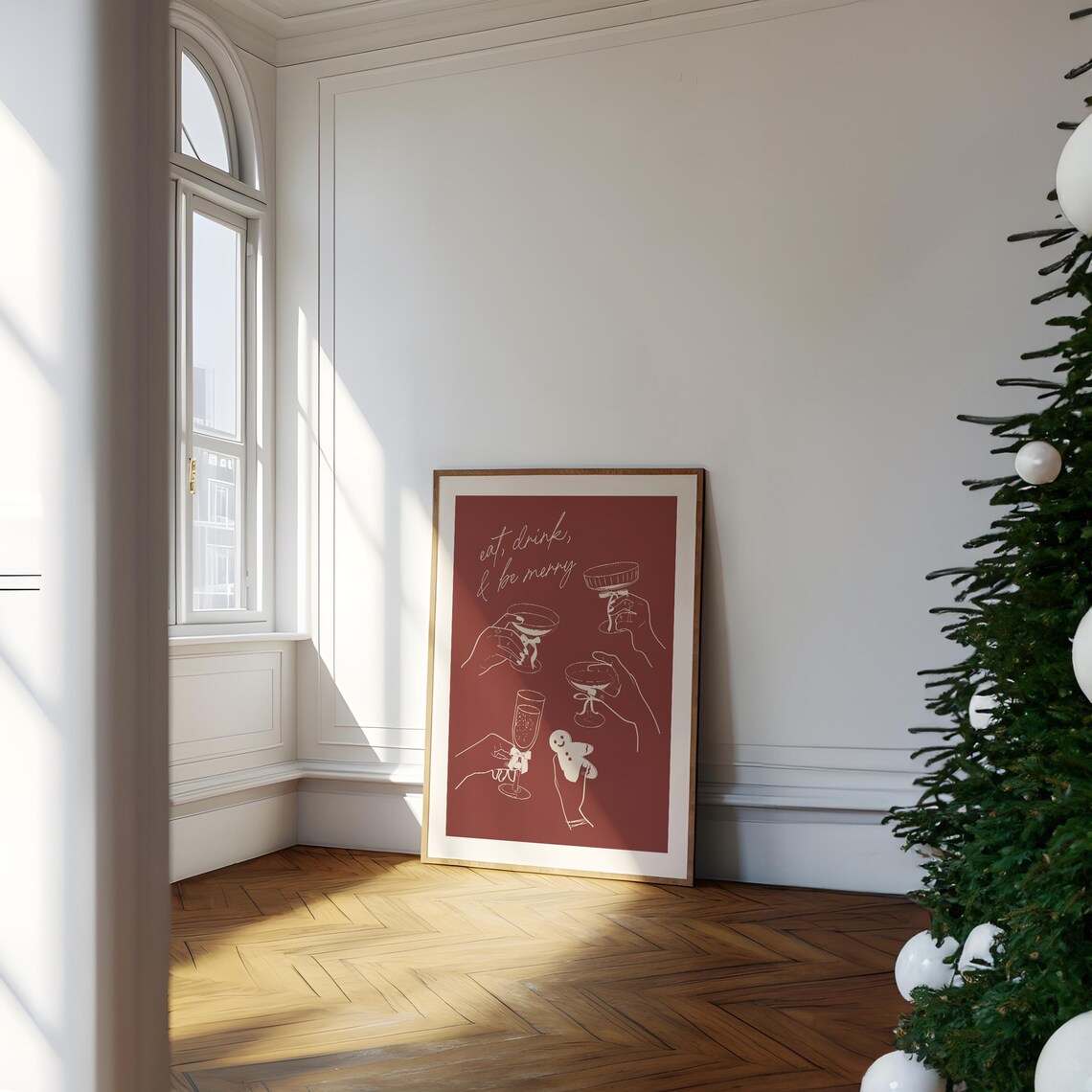 Eat Drink Be Merry Red Cocktail Line Art Christmas Cheer Wall Art - Image 2