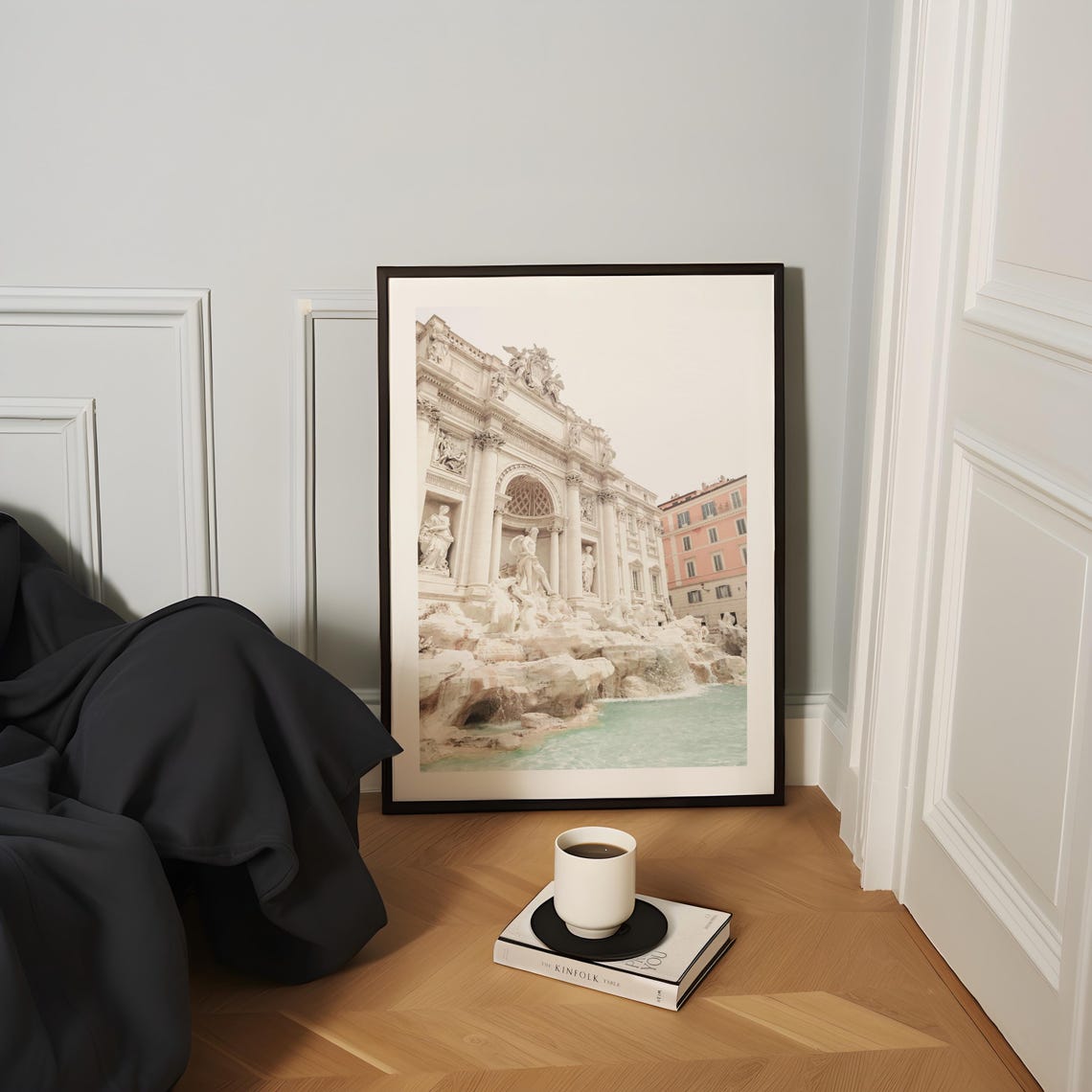Trevi Fountain Rome Italy Baroque Landmark White Neutral Poster - Image 4