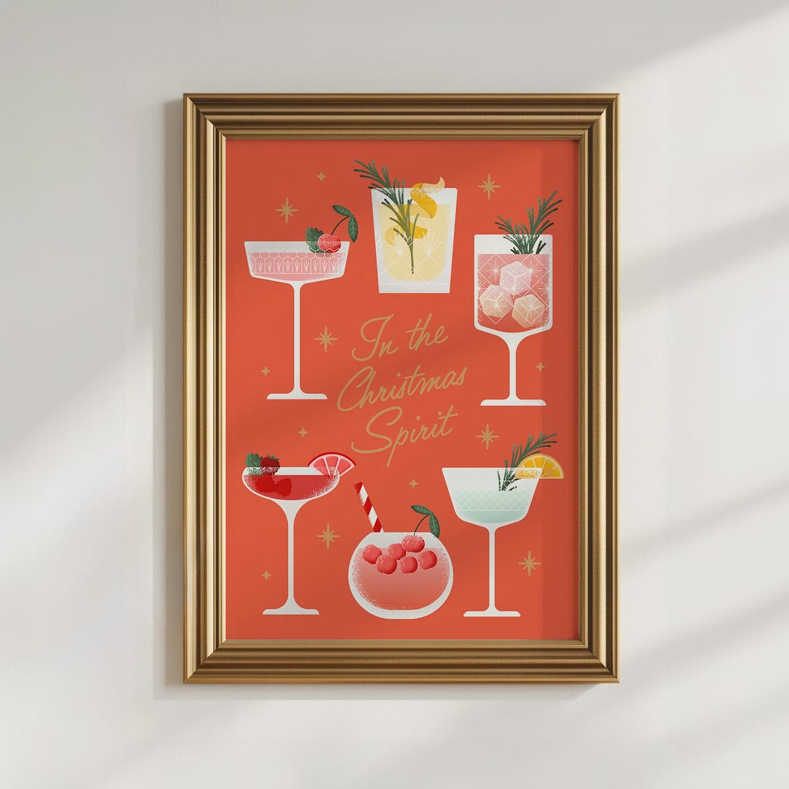 Christmas Cocktails Print Retro Christmas Print Red Christmas Poster Cheers Print For Bar Cart Decor Christmas Spirit Seasonal Drink Print - Image 3