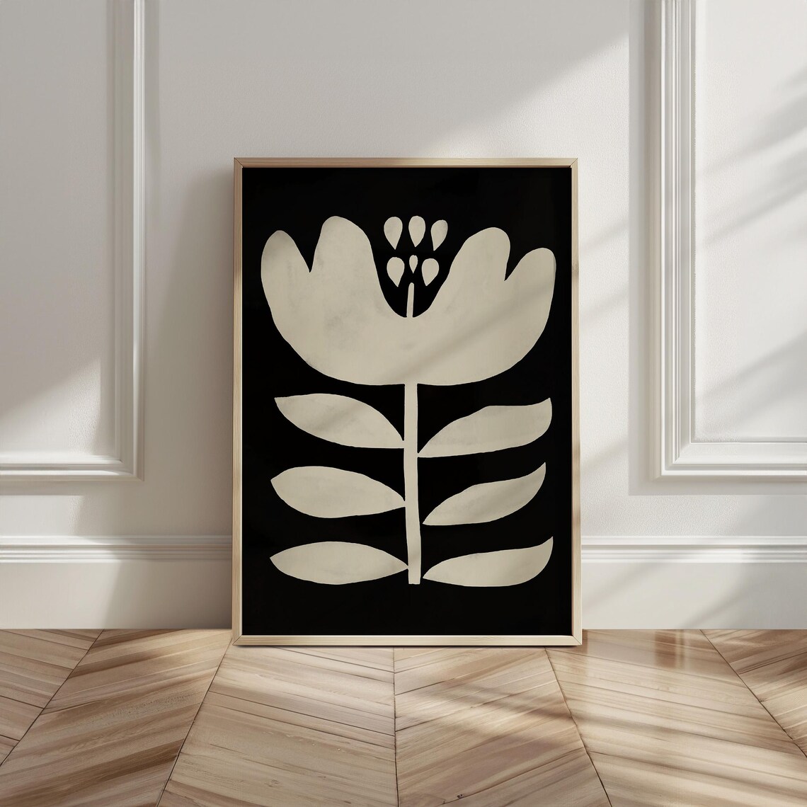 Large Flower Print Black White Floral Scandinavian Folk Poster Retro Floral Art Abstract Flower Painting Woodblock Flower Art - Image 4