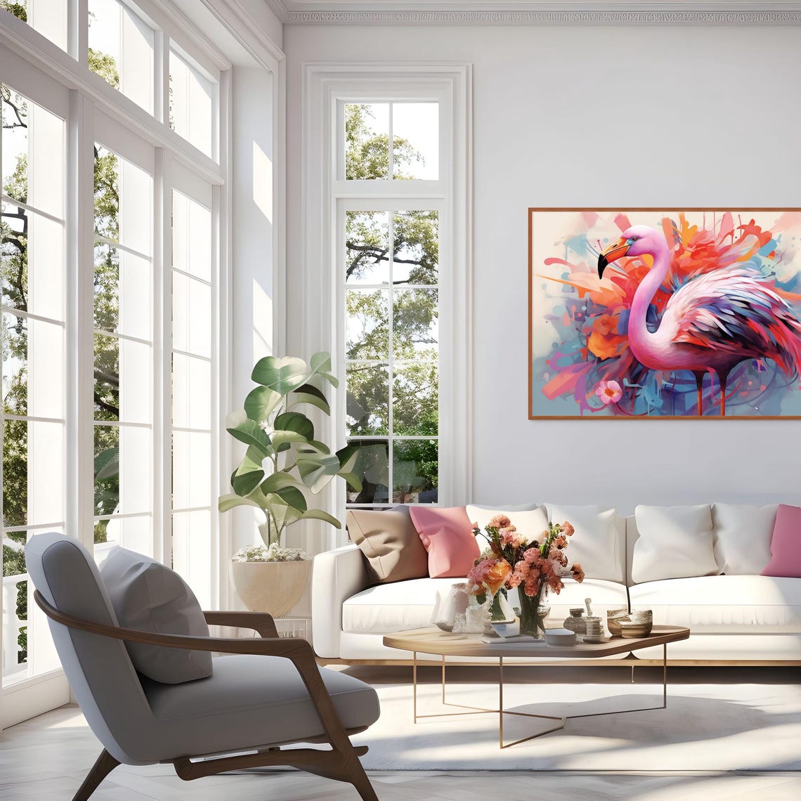 Colorful Abstract Flamingo Tropical Bird Painting Style Poster - Image 5