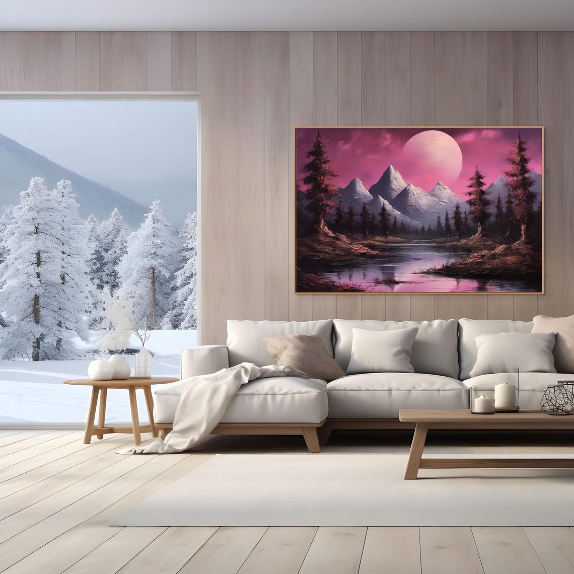 Snow Capped Mountain Painting Surreal Landscape Wall Art Nature Inspired Home Decor For Cozy Living Spaces - Image 5