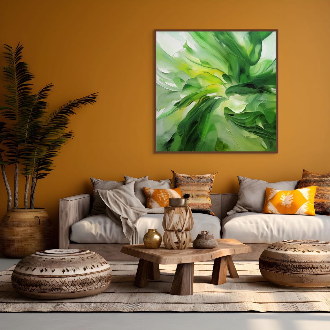 Green Abstract Botanical Fluid Art Poster for Calming Nature Decor