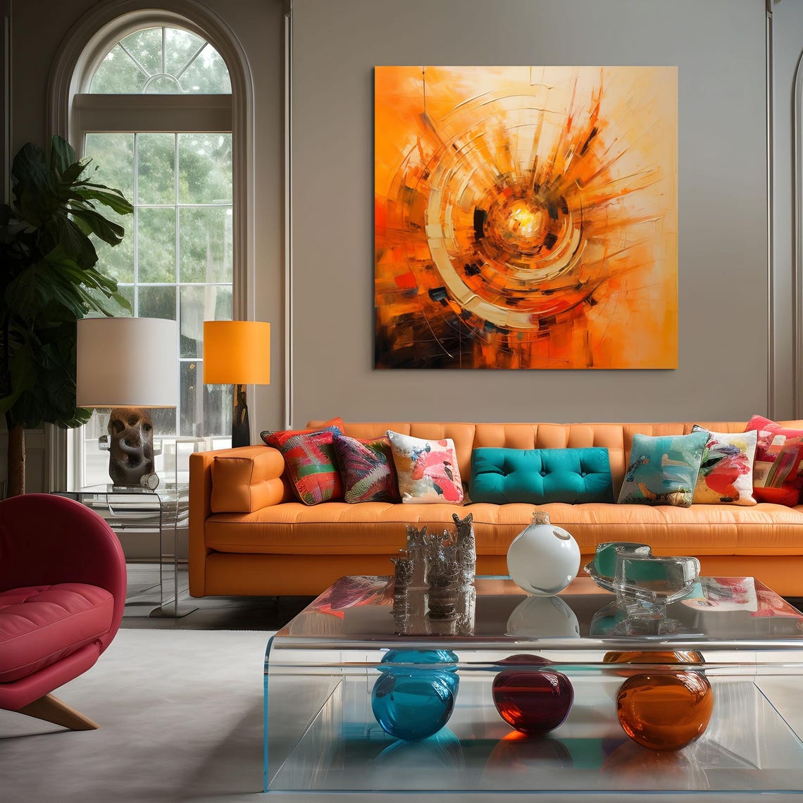 Orange Abstract Art Fiery Orange Swirl Modern Abstract For Bold Home Dcor Unique Artistry Eye Catching Sunburst Design
