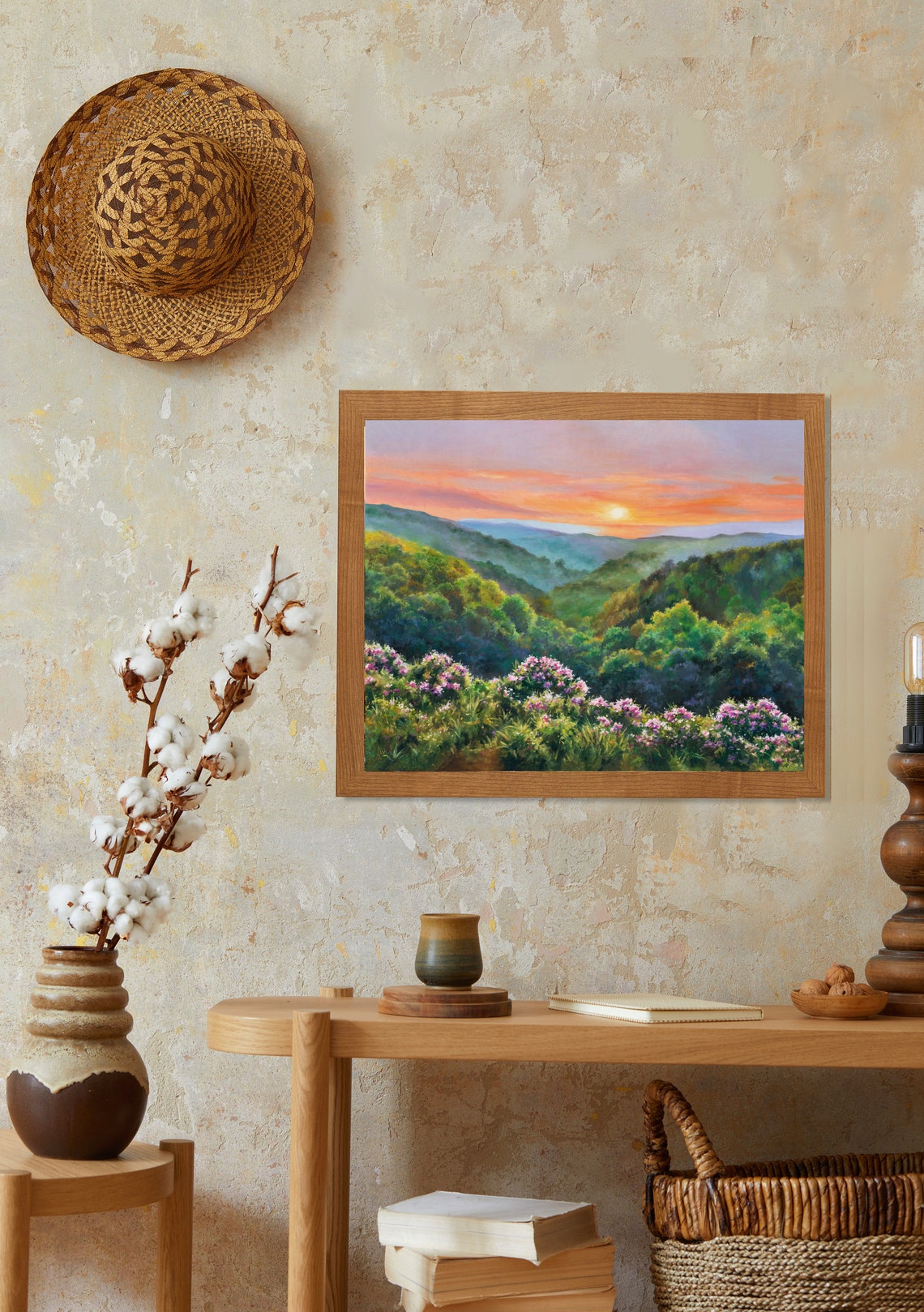 Blue Ridge Mountain Sunset Over Wildflower Hills Valley View Poster - Image 3
